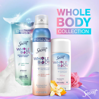 Secret Whole Body Feminine Wash + Deodorant Spray Bundle for Women, Lilac + Waterlily Scent, Aluminum Free, Odor Protection, 8 oz & 3.5 oz (Pack of 2)