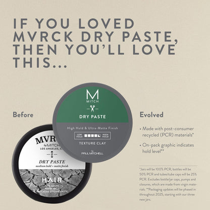 MITCH by Paul Mitchell Dry Paste Texture Clay for Men, High Hold, Ultra-Matte Finish, For All Hair Types