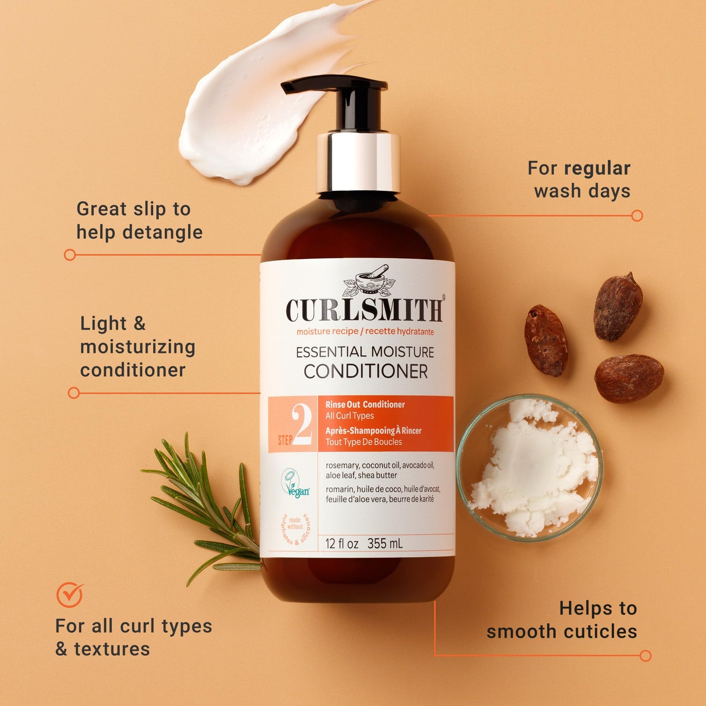 CURLSMITH Essential Moisture Conditioner - Hydrating Conditioner for Curly Hair, Lightweight and Softening, For All Curl Types, Vegan & Cruelty Free