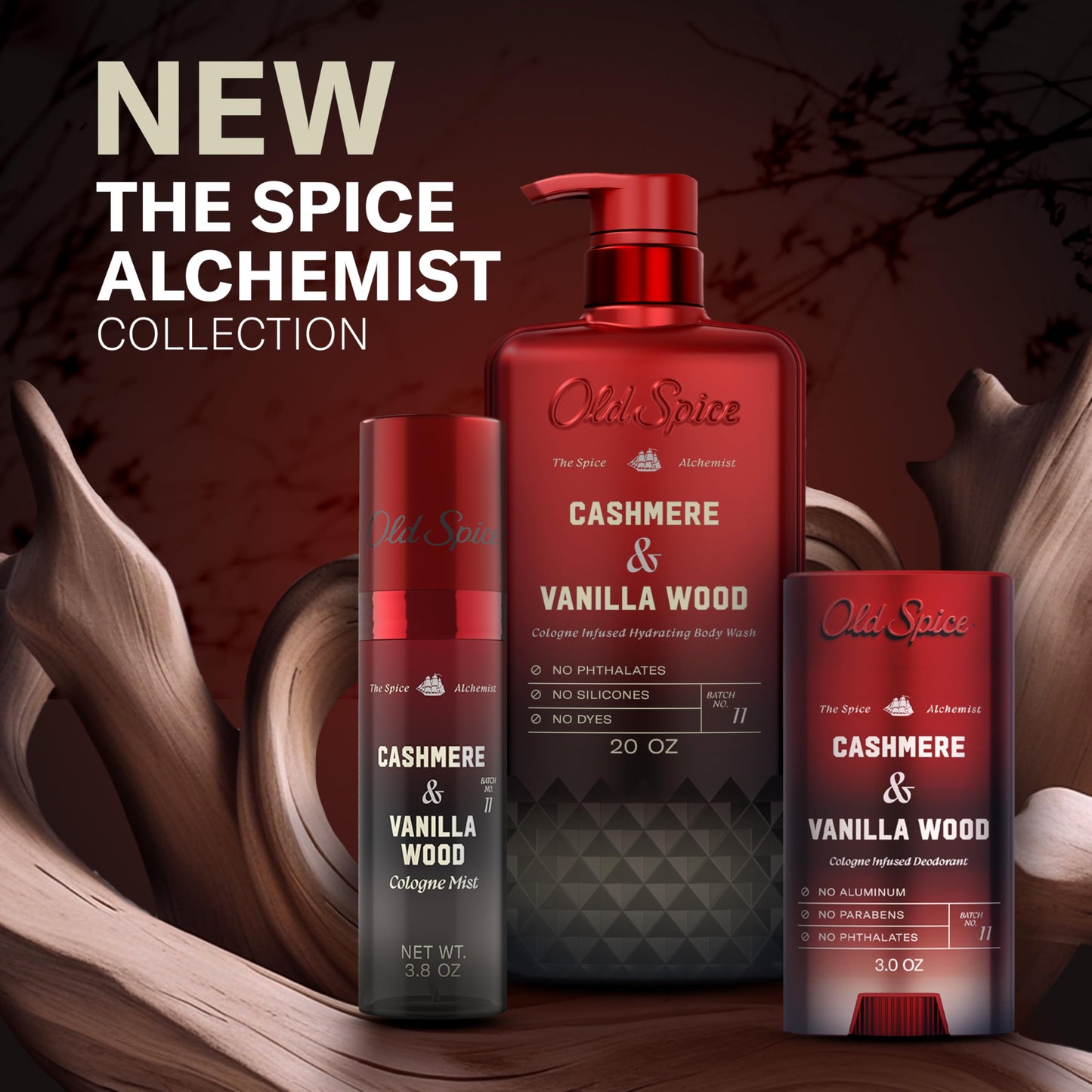 Old Spice Body Wash for Men, The Spice Alchemist Collection, 24/7 Cologne Infused Hydration, No Trade Off Formula, Free of Phthalates Silicones & Dyes, Cashmere + Vanilla Wood Scent, 20 oz