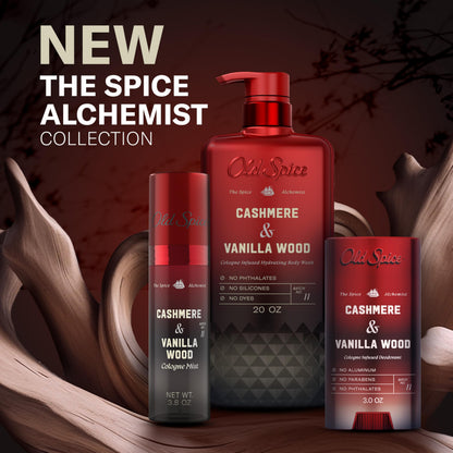Old Spice Body Wash for Men, The Spice Alchemist Collection, 24/7 Cologne Infused Hydration, No Trade Off Formula, Free of Phthalates Silicones & Dyes, Cashmere + Vanilla Wood Scent, 20 oz