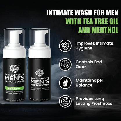 Skin Elements Intimate Wash for Men Combo | Tea Tree Oil & Menthol | pH Balanced Foaming Hygiene Wash | Controls Bad Odor & Sweat | 120 ml | Pack of 2 |