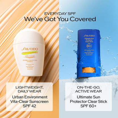 Shiseido Urban Environment Vita-Clear Sunscreen SPF 42 - Invisible Formula with Vitamin C - No-Shine, Makeup Effect for 8 Hours - Non-Comedogenic - 30 mL