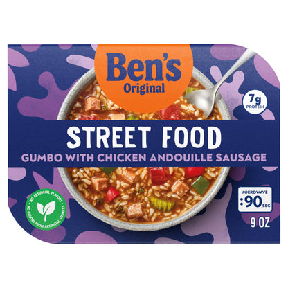 BEN'S ORIGINAL Street Food Gumbo with Chicken Andouille Sausage, Prepared Entrée, Microwavable Heat-&-Eat Bowl in 90 Seconds, 9 oz (Pack of 6)