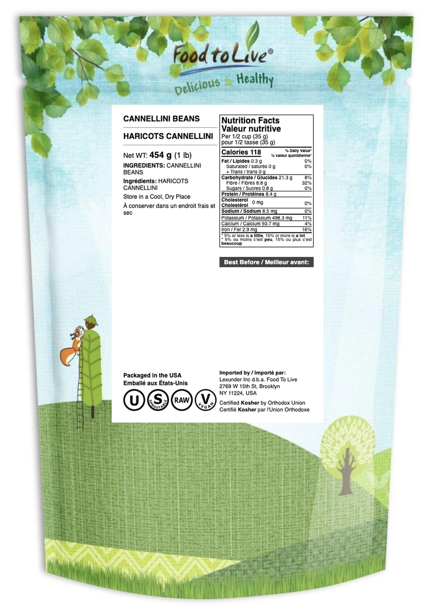 Food to Live - Cannellini Beans, 1 Pound Dried White Kidney Beans, Sproutable, Vegan, Kosher, Sirtfood, Bulk. Rich in Fiber, Protein. Great for Minestrone Soup, Bean Salad, Stews, White Chili.