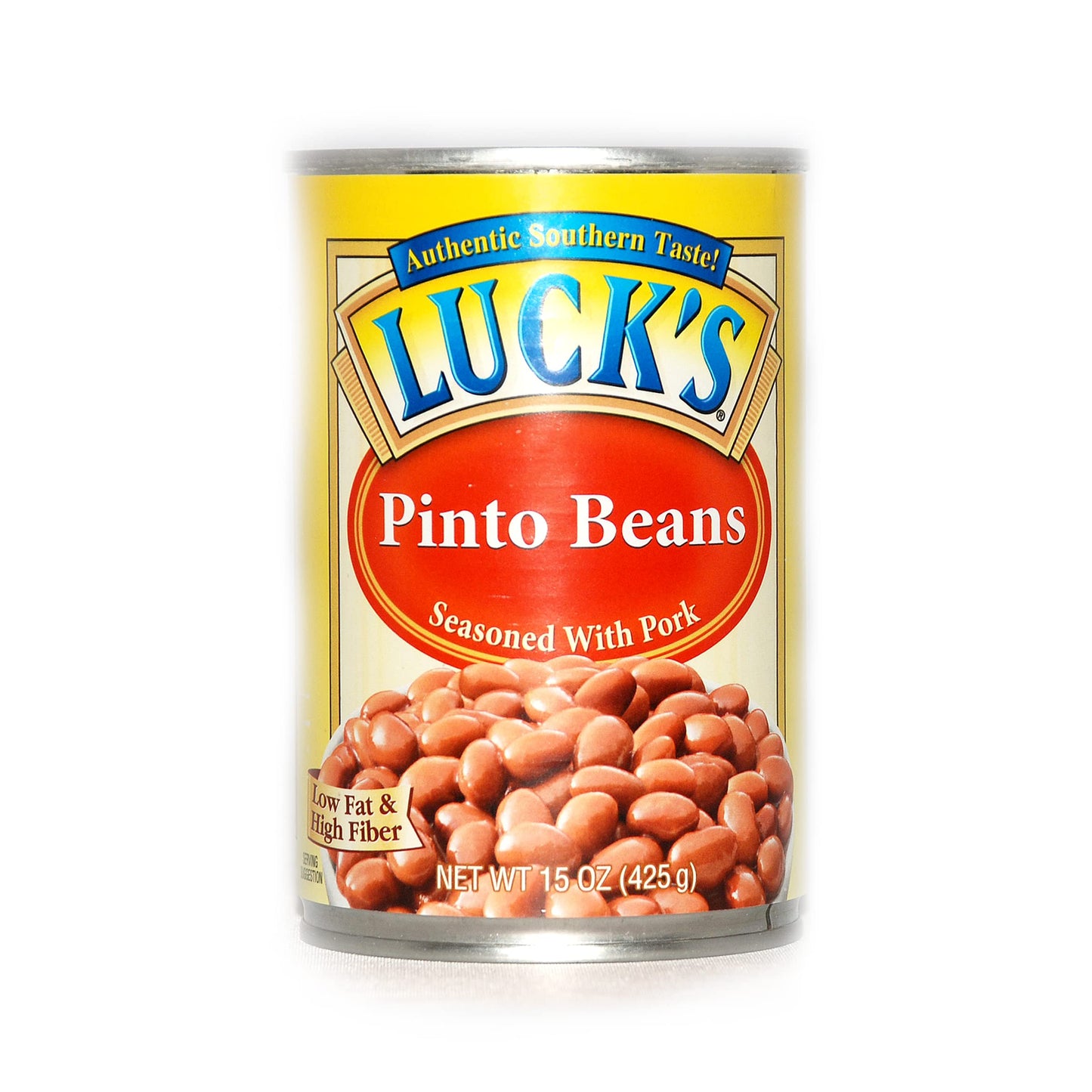 Lucks Pinto Beans With Pork - 6 x 15 Ounce Cans of Lucks Pinto Beans Canned, Canned Pinto Beans 6 Pack, Bundled with Recipe Sheet