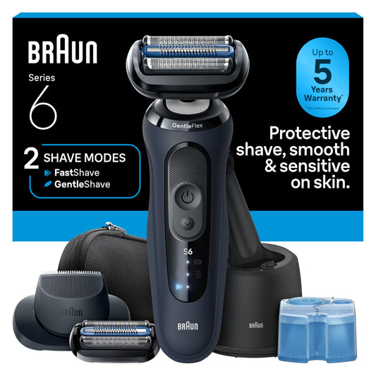 Braun Electric Razor for Men Series 6 with Precision Trimmer, Extra Shaver Head, 4-in-1 Clean & Charge Center, Travel Case, S6 6177ps