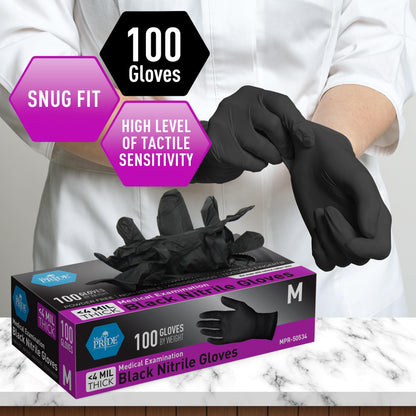 MED PRIDE Medical Exam Nitrile Gloves| Black, Latex/Powder-Free, Non-Sterile Exam (Medium (Box of 100))