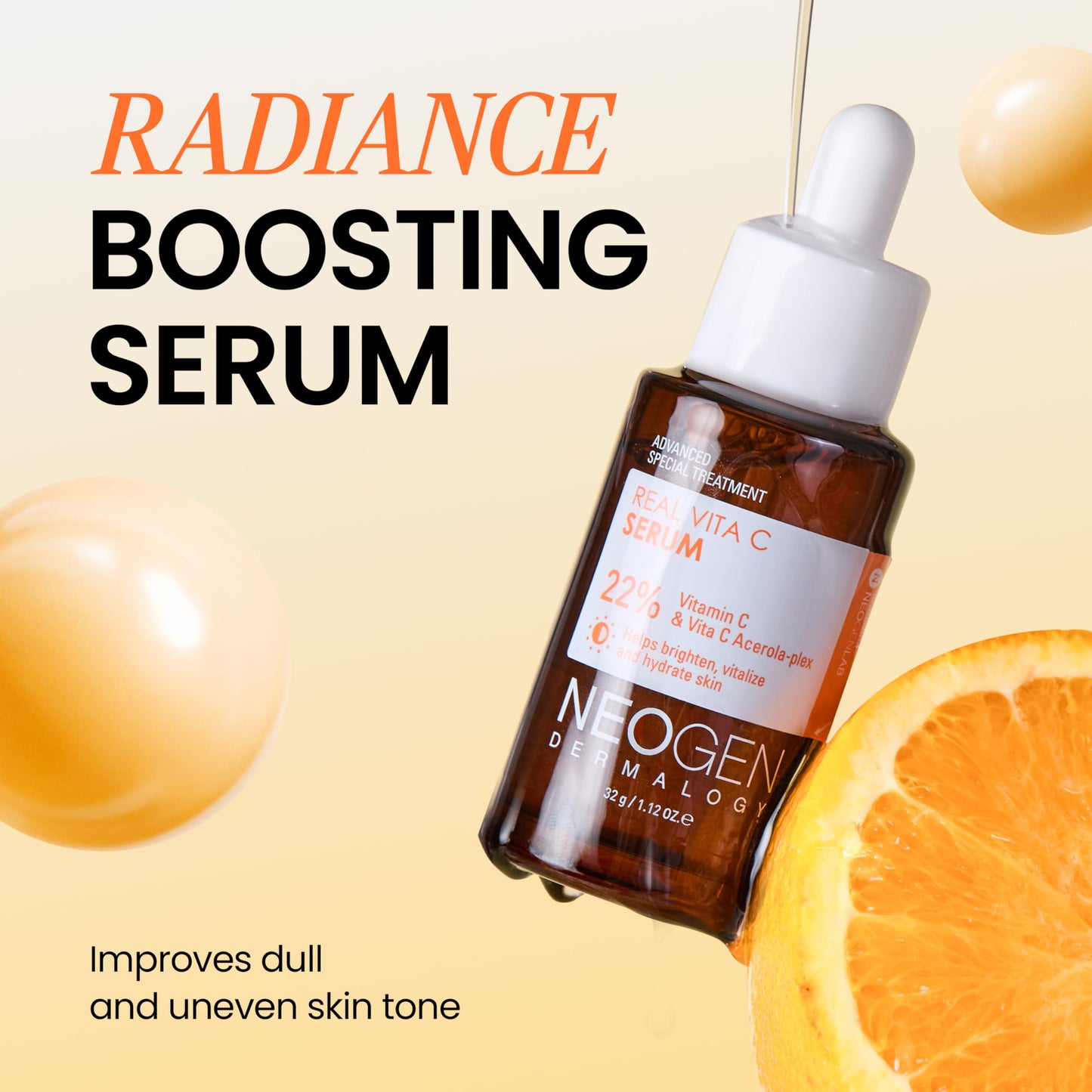 DERMALOGY by NEOGEN Real Vita C Serum, Hydrating Vitalizing Facial Serum with 22% Vitamin C, Even Skin Tone, Dark Spot Serum, Korean Skin Care (32g/ 1.12 oz)