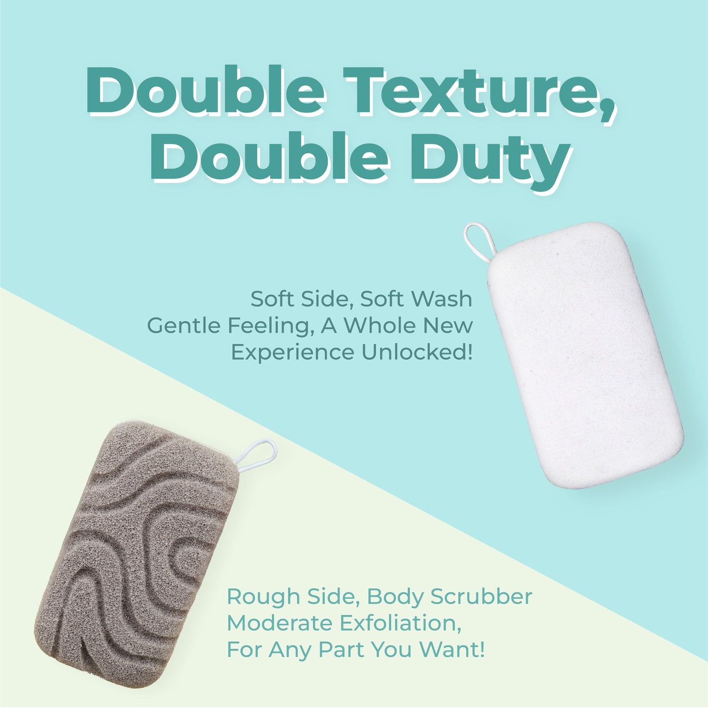 myHomeBody Dual-Texture Shower Sponge, Beauty Body Scrubber Exfoliator for Women, Exfoliating Loofah for Men, 1pc