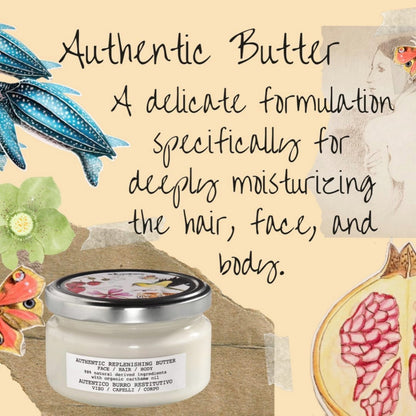 Davines Authentic Replenishing Butter, Deep Nourishing Mask for Face, Hair & Body - 98% Natural Shea Butter Formula - Restores Dry Skin & Damaged Hair, 6.76 Fl Oz