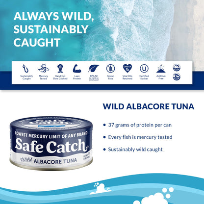 Safe Catch Wild Albacore Tuna Canned Low Mercury Can Tuna Fish Steak Gluten-Free Keto Food Non-GMO Kosher Paleo-Friendly High Protein Every Can Of Tuna Is Tested No Water Oil Tuna, Pack of 6 5oz