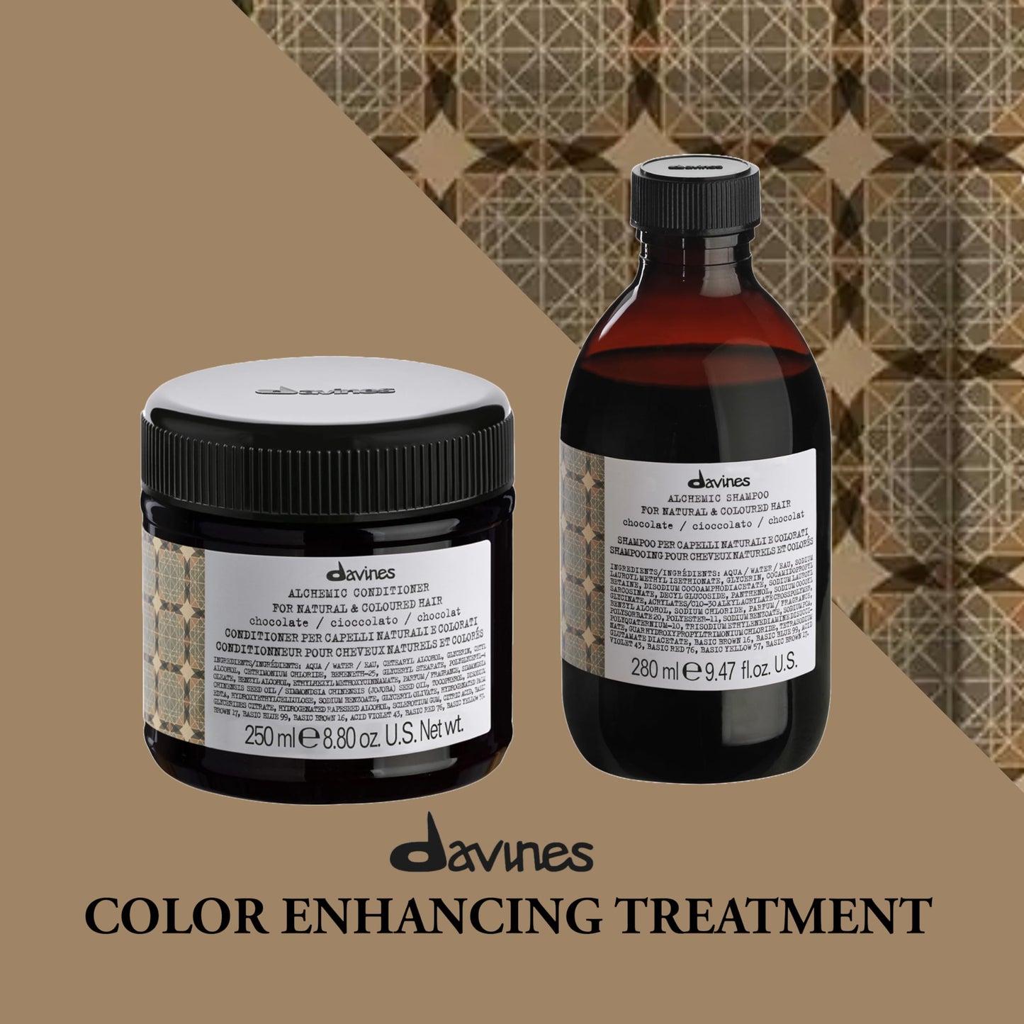 Davines Alchemic Conditioner Chocolate, Color Depositing Cream for Dark Brown & Black Hair - Intensifies & Hydrates Brunette Tones with Jojoba Oil, 8.45 Fl Oz