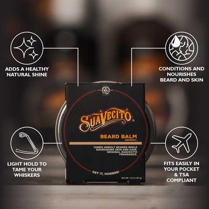 Suavecito Original Scent Beard Balm 1.5 oz Can - No Flaking, Eliminates Dryness & Itchiness - Conditions, Nourishes, Hair & Skin