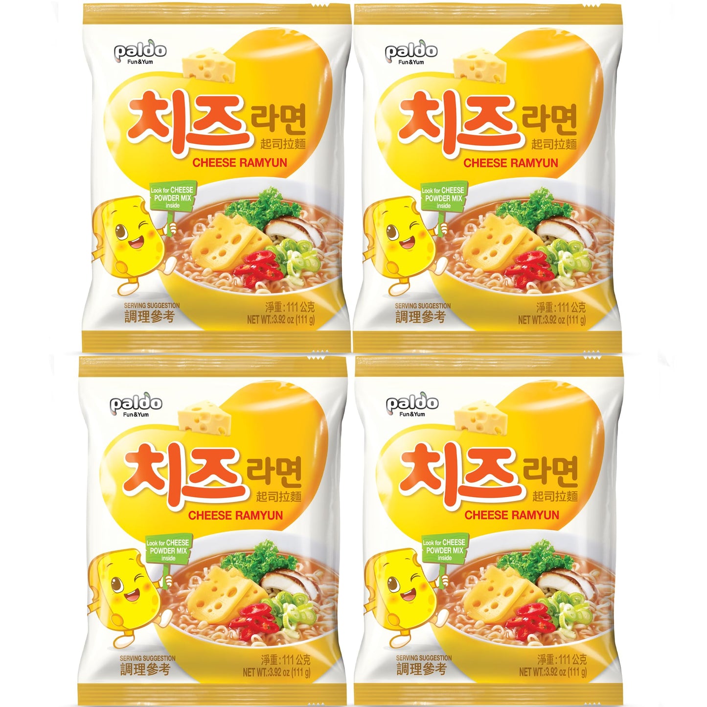 Paldo Cheese Fromage Ramyun Noodle, Cheese Ramyun, 3.92 Oz (4 Packs)