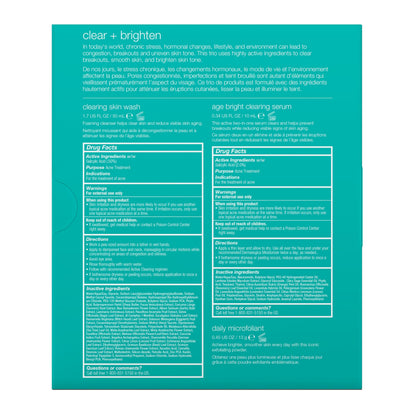 Dermalogica Clear and Brighten Kit, 3 Step Facial Skincare Set - Includes Face Cleanser, Exfoliator, and Serum