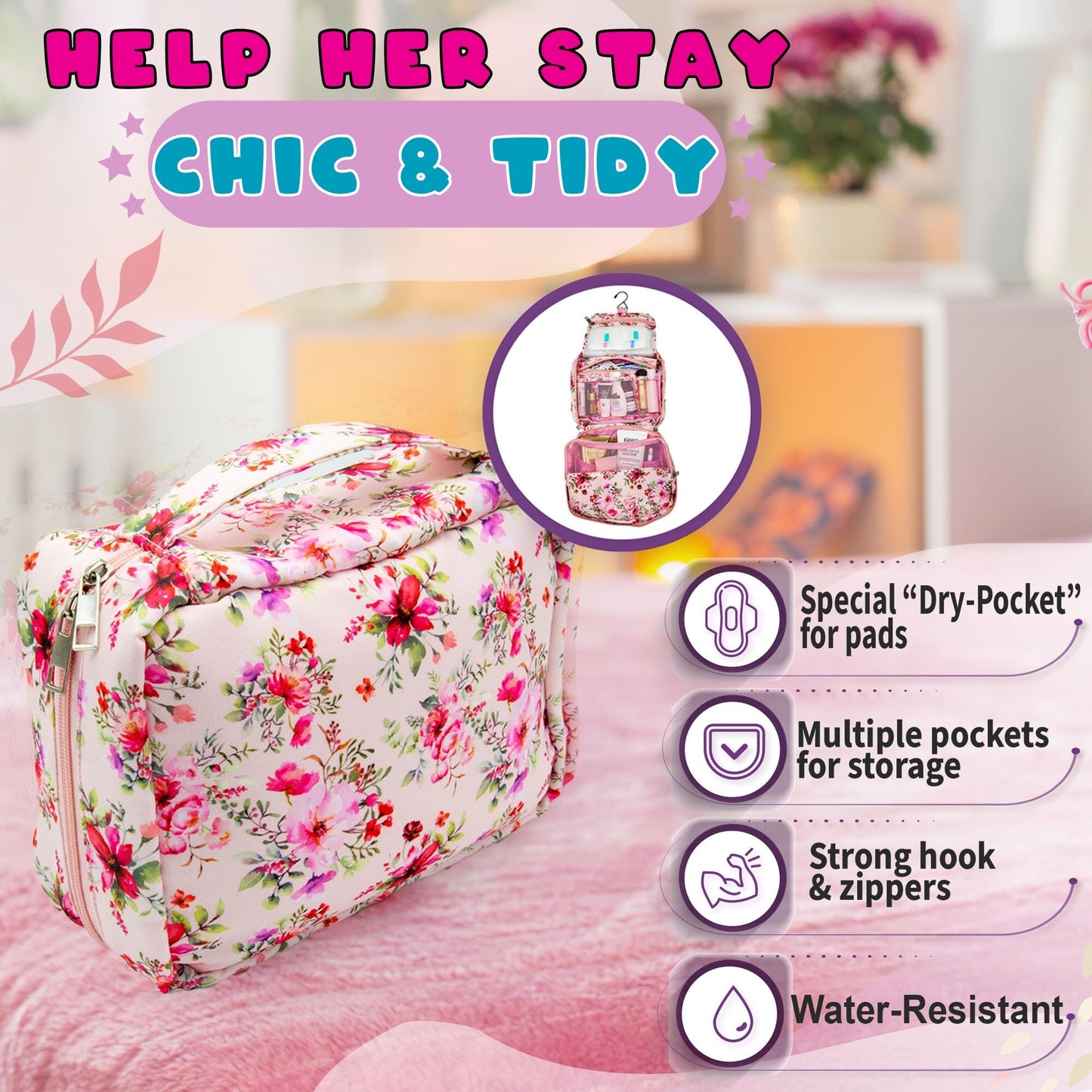 The Bloom First Period Kit for Girls 9-12 - 78 PC Period Starter Kit for Tweens- School Emergency Kit for Teen Girls with Cute Little Bag - First Period Gifts for Girls - First Period Gift Box