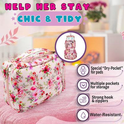 The Bloom First Period Kit for Girls 9-12 - 78 PC Period Starter Kit for Tweens- School Emergency Kit for Teen Girls with Cute Little Bag - First Period Gifts for Girls - First Period Gift Box