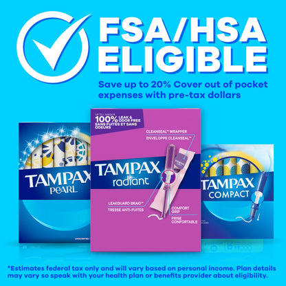 Tampax Compact Pearl Tampons, with LeakGuard Braid & Extendable Applicator, Super Absorbency, Compact Extendable Applicator, Unscented, 16 Count (Packaging May Vary)