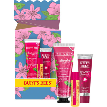 Burt's Bees Mothers Day Gifts for Mom, 3 Self Care Products, You're One in a Melon - Watermelon & Mint Hand Cream, Watermelon Lip Balm & Rush Squeezy Tinted Lip Balm (Packaging May Vary)
