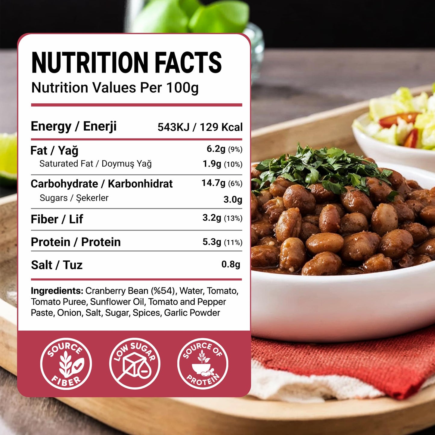 Duru Ready Cranberry Beans in Tomato Sauce, 400g x 4 Packs, Open and Eat, 100% Natural, BPA Free, No Trans Fat, Non-GMO, No Preservatives & Artificial Color