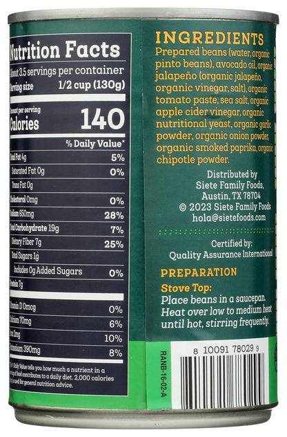 Siete Beans Refried Ranchero 16 OZ