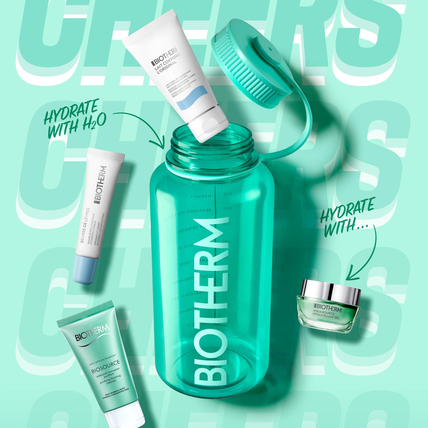 Biotherm The Drop - Aqua Drop for Women, Skin and Body Hydration Essentials for Normal to Oily Skin, Packed in a 1L Recycled, Reusable Plastic Water Bottle, With 4 Body and Skincare Products