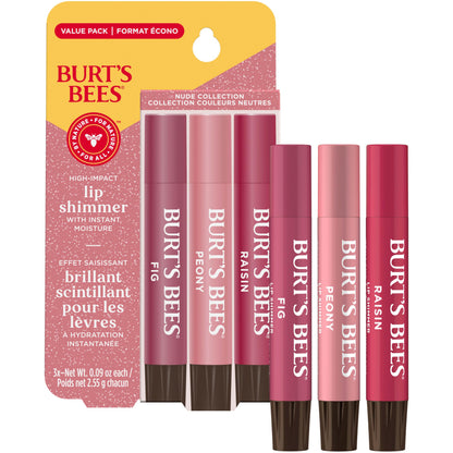 Burt's Bees Easter Basket Stuffers, Lip Shimmer Gift Set, Kissable Color, Warm Collection, 3-Pack, 0.09 oz.