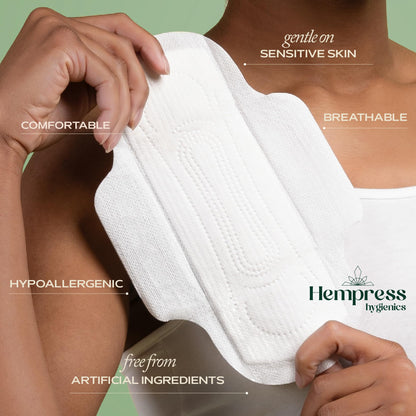 Hempress Ultra Thin Pads for Women, 36 Count, Feminine Care Organic Pads, Regular Flow Ultra Absorbent Cotton with Wings, Menstrual Sanitary Napkins, Fragrance Free, Skin Friendly & Breathable
