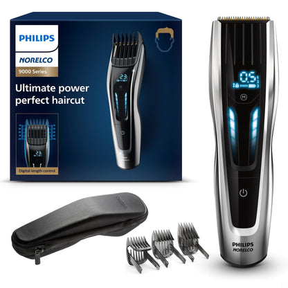 Norelco Philips Hair Clipper 9000 Series, Hair Trimmer, Auto Turbo, Dual Cut Technology, Motorized Combs, 400 Length Settings, 120 Min. Runtime, Zero Maintenance, Model HC9450/40