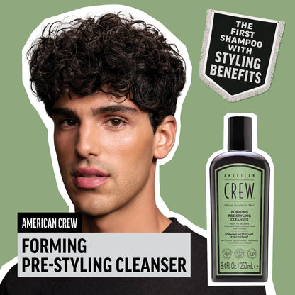 AMERICAN CREW Men's Pre-Styler Forming Shampoo for Textured & Curly Hair, Anti-Frizz & Curl Defining, With Jojoba Oil, Vegan, 8.5 fl oz