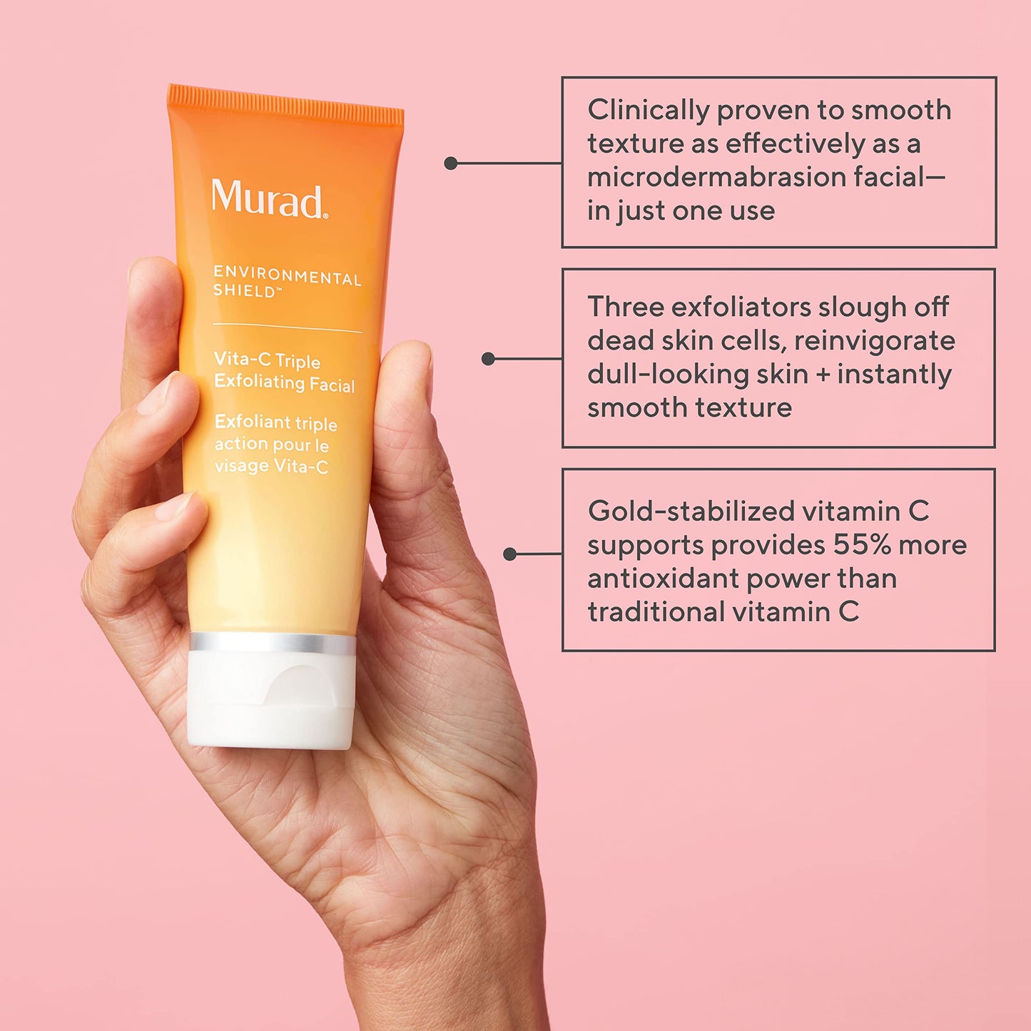 Murad Vita-C Triple Exfoliating Facial – Gold-Stabilized Vitamin C and Physical, Chemical, & Enzymatic Exfoliant Scrub for Smoother, Brighter, Radiant Skin – 2.7 Fl Oz