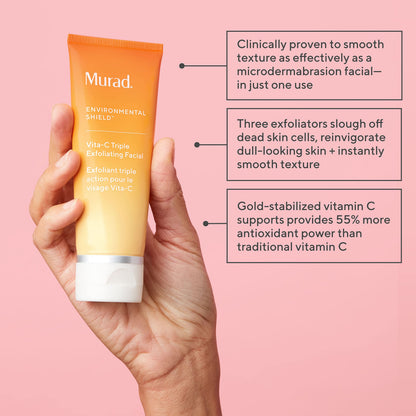 Murad Vita-C Triple Exfoliating Facial – Gold-Stabilized Vitamin C and Physical, Chemical, & Enzymatic Exfoliant Scrub for Smoother, Brighter, Radiant Skin – 2.7 Fl Oz
