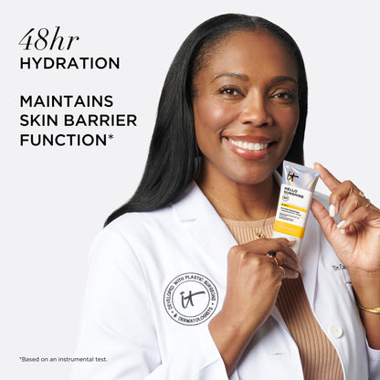 IT Cosmetics Hello Sunshine Invisible Sunscreen for Face SPF 50 - Sunscreen, Hydrating Serum & Makeup Primer - 1% Pro-Vitamin B5 & Hyaluronic Acid - HSA/FSA Eligible - No White Cast