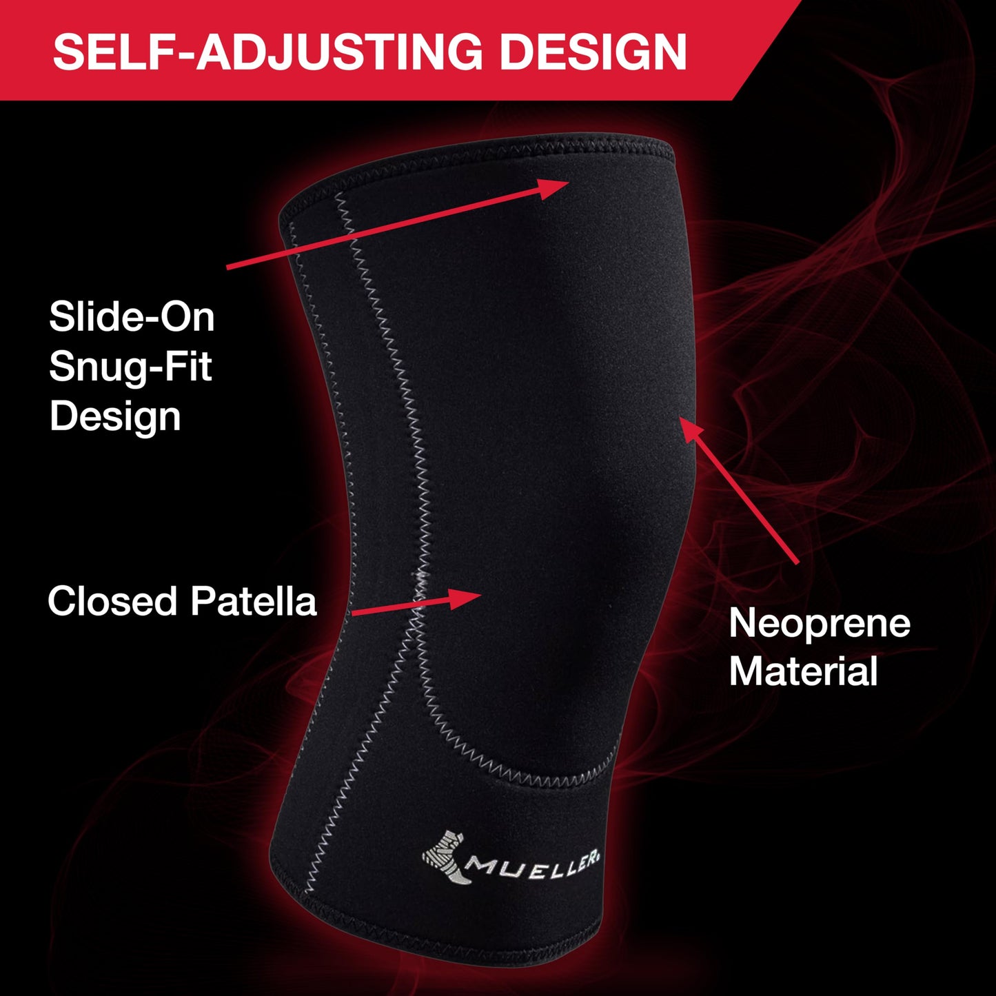 Mueller Sports Medicine Closed Patella Knee Sleeve, Knee Pain Relief Support for Men and Women, Ideal for Arthritis, Sprains, Black