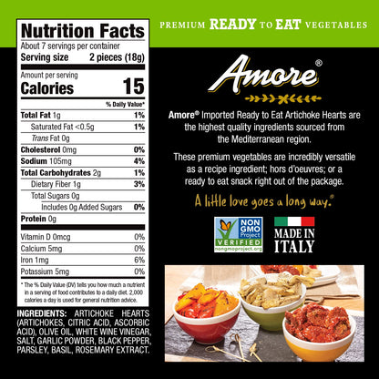 Amore Artichoke Hearts Vegan - Non GMO Certified Ready-to-Eat Herb Infused Vegetables In Resealable Bags, 4.4 Ounce (Pack of 10)