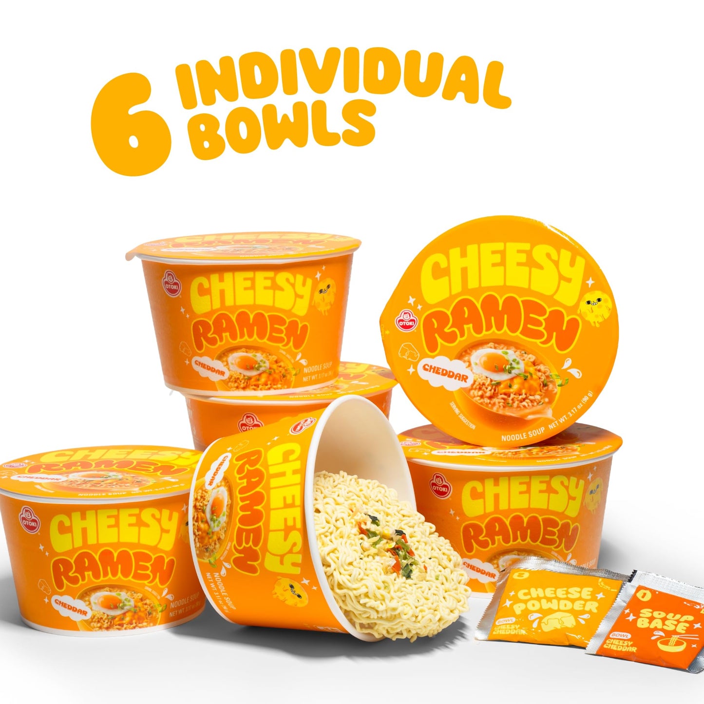 Cheesy Ramen (Bowl) – Cheddar Flavor | Non-Spicy, Creamy & Savory Korean Instant Bowl Noodles, 3.17 oz (Pack of 6)