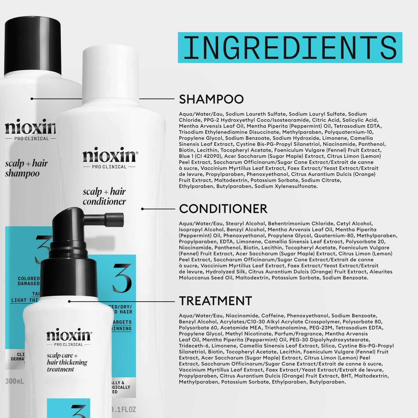 Nioxin Scalp + Hair Thickening System Kits | For Natural, Colored, & Damaged Hair with Light to Progressed Thinning | Strengthen & Boost Hair Density with Niacinamide & Biotin | 3 Month Supply