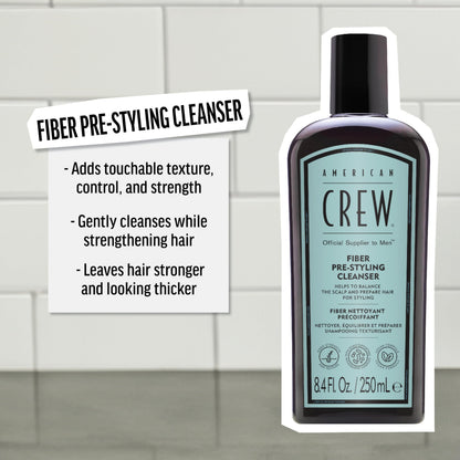 AMERICAN CREW Men's Pre-Styler Fiber Shampoo for Damaged & Fine Hair, Strengthening Shampoo, Adds Thickness & Shine, Vegan, 8.4 fl oz