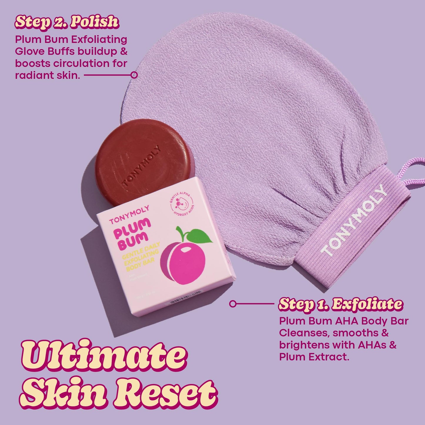 Plum Bum K-Spa Exfoliating Glove – Korean Spa-Inspired Body Scrub Mitt for Deep Exfoliation, Smooth Skin & Glow, Reusable Biodegradable Viscose, 2 Pack