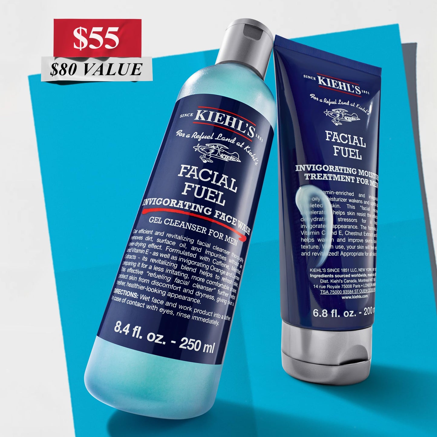 Kiehl's Men's Skincare Routine Gift Set, $80 Value, Includes Facial Fuel Moisturizer and Cleanser, Face Wash to Cleanse, and Cream to Moisturize Skin, With Caffeine and Vitamin C, for All Skin Types