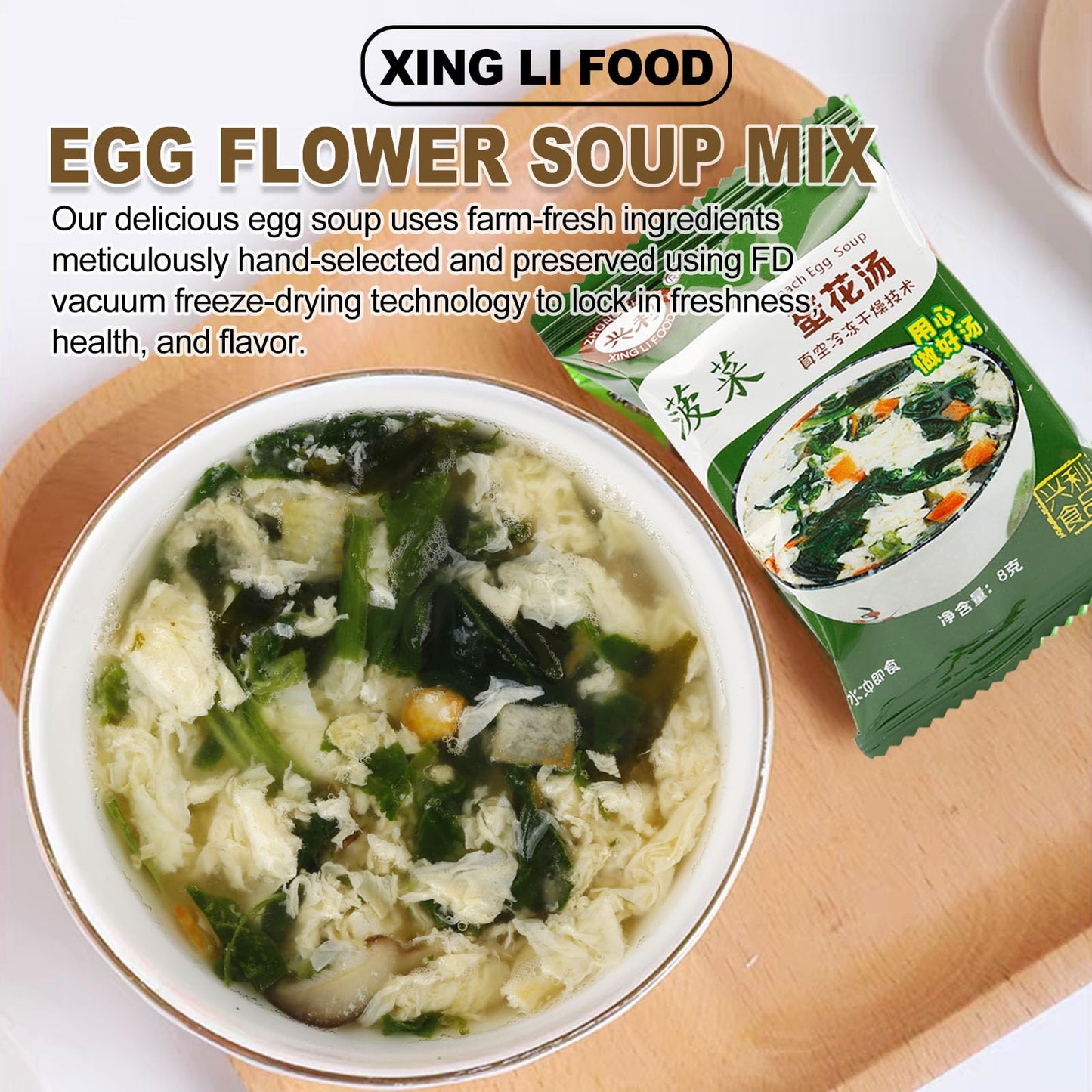 Egg Flower Soup Mix, Vegetable Mix Soup with 4 Flavors (Laver, Spinach, Mushroom, Tomato), 0.3 Ounce (8 Pack)