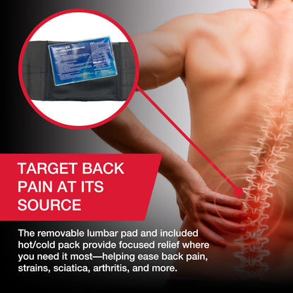 MUELLER Esports Medicine 4-in-1 Lumbar Back Brace with Hot/Cold Pack, Belt, Back Pain Relief Support for Men and Women, Ideal for Upper and Lower Back Pain, Sciatica, Black