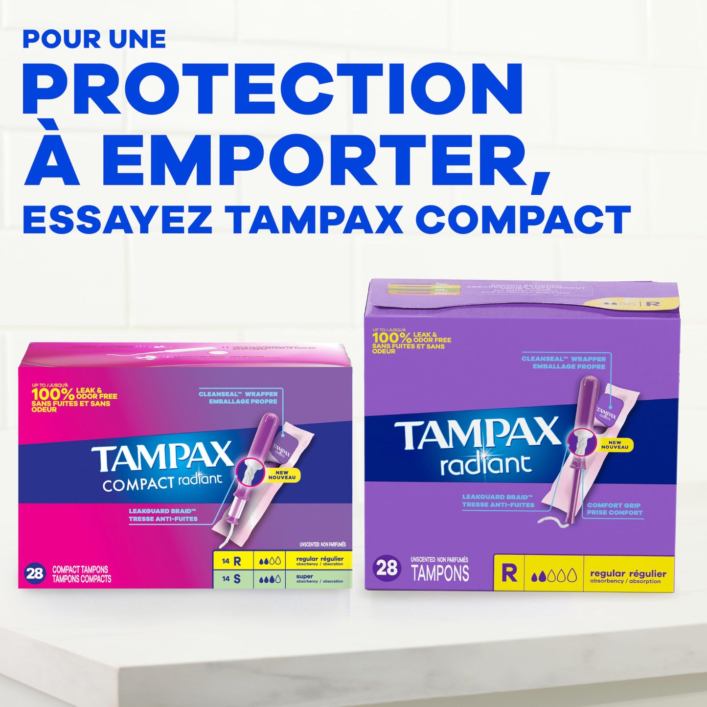 Tampax Radiant Tampons 42 R 2.7X 3/4/ 42ct, Pink and Blue