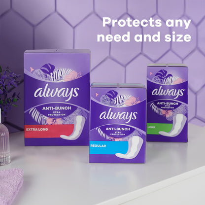 Always Panty Liners for Women Anti-Bunch Xtra Protection Daily Liners, Extra Long, Unscented, 92 Count x 4 (368 total)
