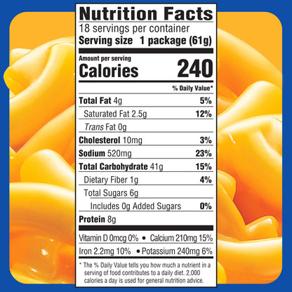 Kraft Easy Mac and Cheese, 18 Packets, for Easy Dinner or Dinner Sides, Original Flavor, No Artificial Flavors, Preservatives or Dyes, 38.7 oz