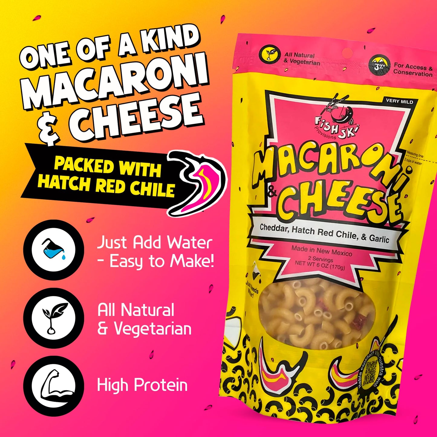 Fishski Easy Prepare New Mexico Hatch Red Chile Macaroni and Cheese with Cheddar (2 x 6oz Packs) 170g Each