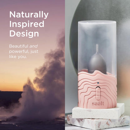 Saalt Menstrual Cup Steamer - Period Cup & Disc Sanitizer - Hands-Free Steam Sanitizer- No-Boil Design with Removable Power Cord - Compact & Portable - Blue Dusk