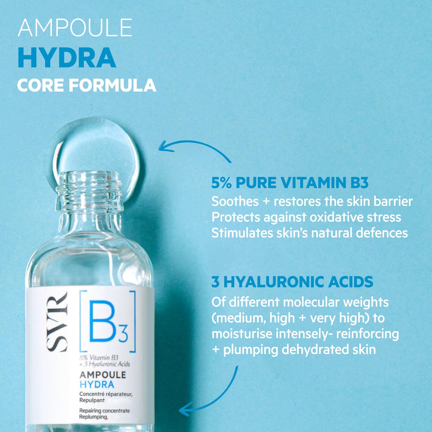 SVR Concentrate Hydra Plumping Face Serum With Niacinamide And 3 Types Of Hyaluronic Acid. Moisturize, Visibly Plumps And Reduces The Appearance Of Fine Lines. Fragrance Free Care, 1 Fl.oz.