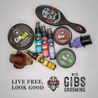 GIBS Grooming - Beard, Hair & Tattoo Oil (1 fl oz) Collectible Glass Bottle - Softens & Strengthens - Skin Moisturizer - Vitamin C - UV Shield - Travel Size - Beard Oil - Made in USA